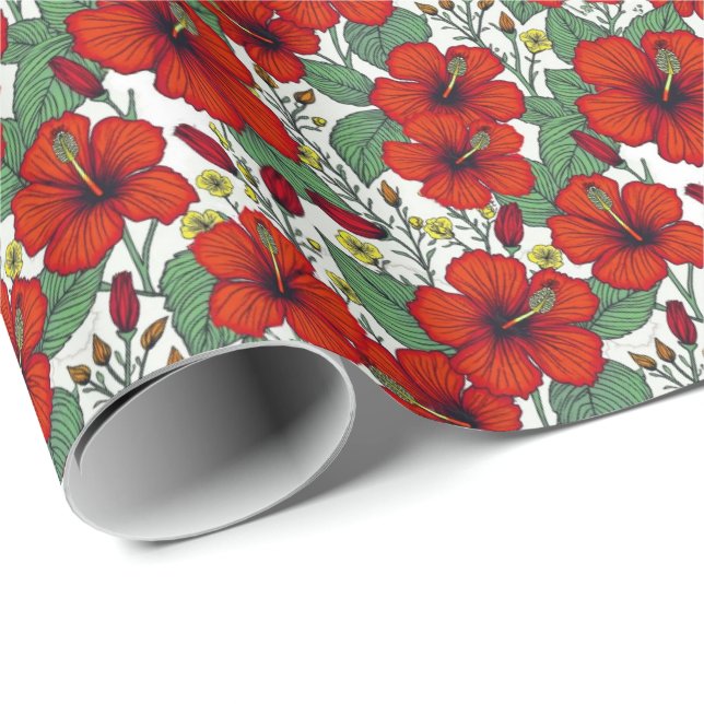 Tropisk röd hibiskus botanik presentpapper (Rullad Hörn)