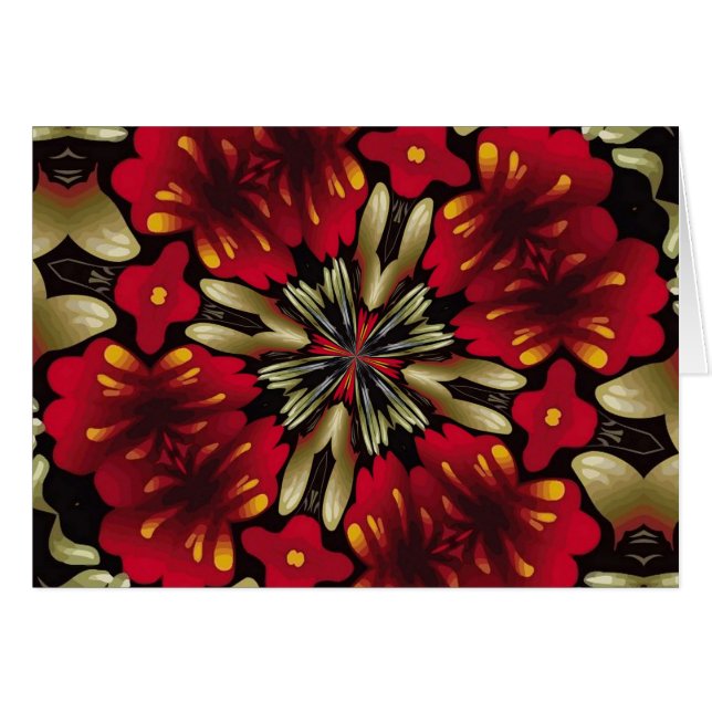 Tropisk röd Mandala Kalejdoskop Hälsningskort (Framsidan Horizontal)
