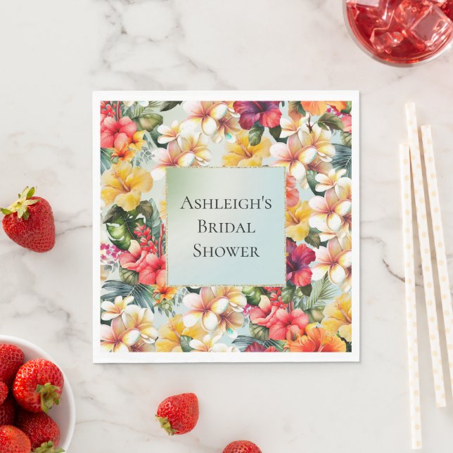 Tropisk röd vit Gult Hibiscus Blommigt Pappersservett (Insitu)