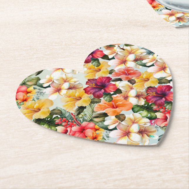 Tropisk röd vit Gult Hibiscus Blommigt Underlägg Papper (Vinklad)