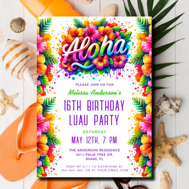 Tropisk Roligt Aloha Birthday Luau Party Inbjudningar (Skapare uppladdad)