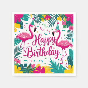 Tropisk Roligt Flamingo Birthday Design Pappersservett