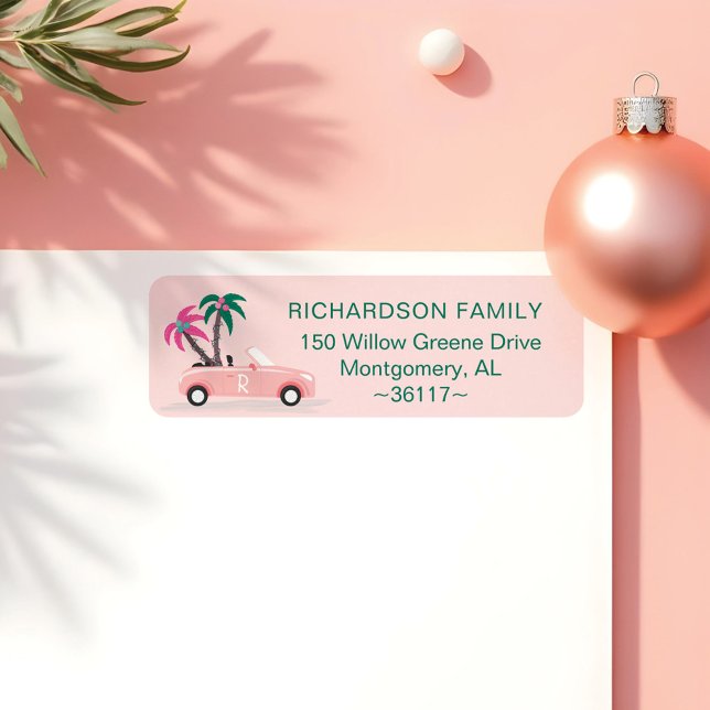 Tropisk Rosa av konvertibel arbetskraft vid Träd u Returadress Etikett (Tropical Palm Tree Christmas Pink Convertible Labe Label)