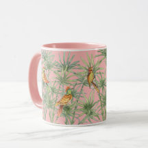 Tropisk Rosa Birds Bamboo Chinoiserie Söt