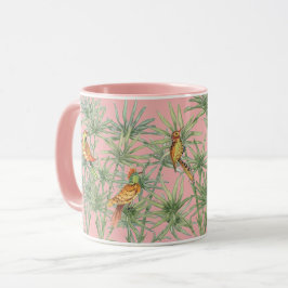 Tropisk Rosa Birds Bamboo Chinoiserie Söt Mugg