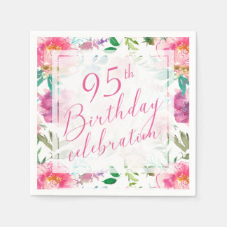 Tropisk Rosa Blommig Akvarell 95-årsdag Pappersservett