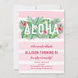 Tropisk Rosa Blommigt Aloha Luau Birthday Inbjudan