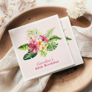 Tropisk Rosa Blommigt Greenery Birthday Napkins Pappersservett
