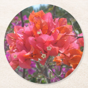 Tropisk Rosa Blommigten Bougainvillea Island Underlägg Papper Rund