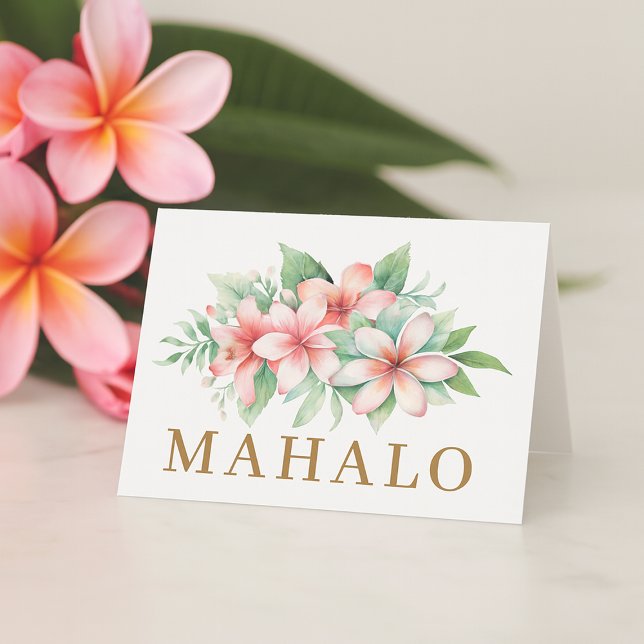Tropisk rosa blomster Mahalo Tack Kort (Tropical Pink Floral Mahalo Thank You Card)
