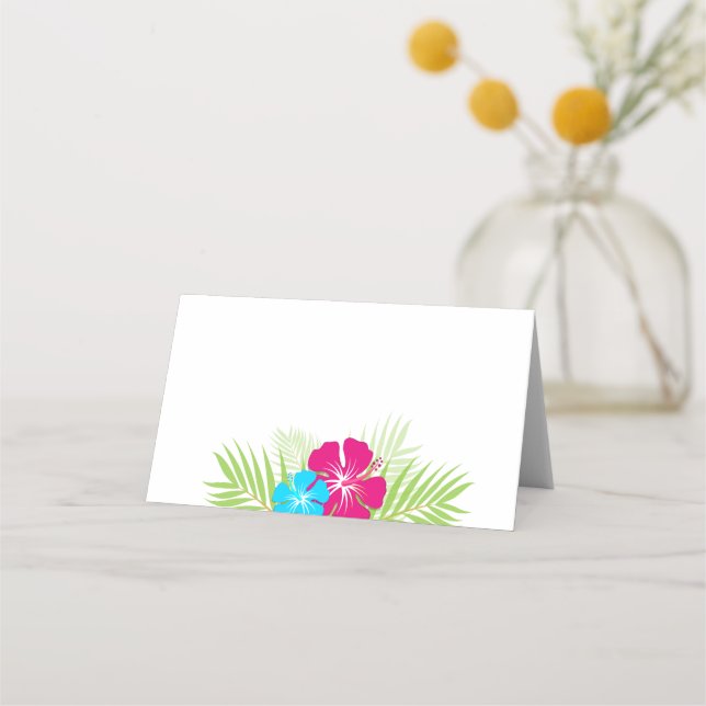 Tropisk Rosa Blue Hibiscus-foldetikett eller Placeringskort (Framsida)