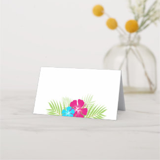 Tropisk Rosa Blue Hibiscus-foldetikett eller Placeringskort