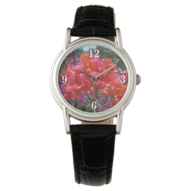 Tropisk Rosa Bougainvillea Ö Floral Armbandsur (Framsida)