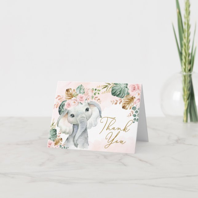 Tropisk Rosa  Elephant Baby Shower Birthday Tack Kort (Framsida)