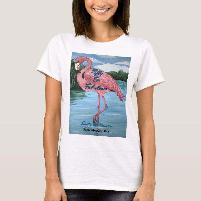 Tropisk Rosa Flamingo 50:e födelsedagen T Shirt (Framsida)