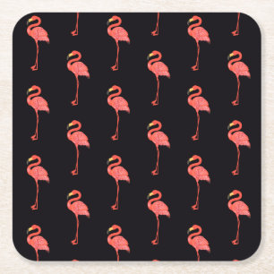 Tropisk Rosa Flamingo Animal Mönster Underlägg Papper Kvadrat