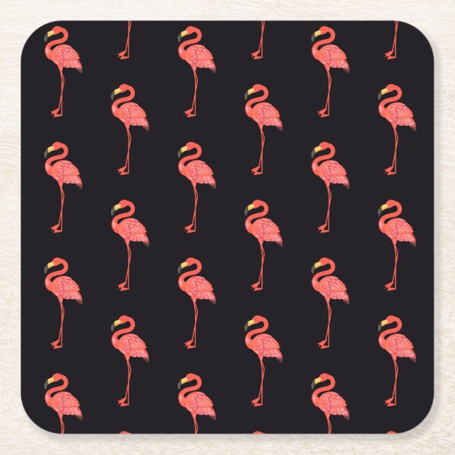 Tropisk Rosa Flamingo Animal Mönster Underlägg Papper Kvadrat (Framsidan)