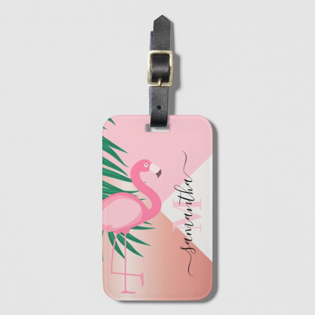 Tropisk Rosa Flamingo Bagagebricka (Framsida vertikal)