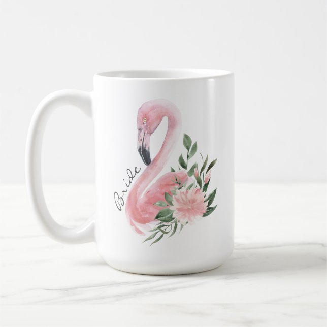 Tropisk Rosa Flamingo Beach Wedding Bride Kaffemugg (Vänster)