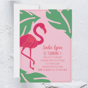 Tropisk Rosa Flamingo Birthday Inbjudningar