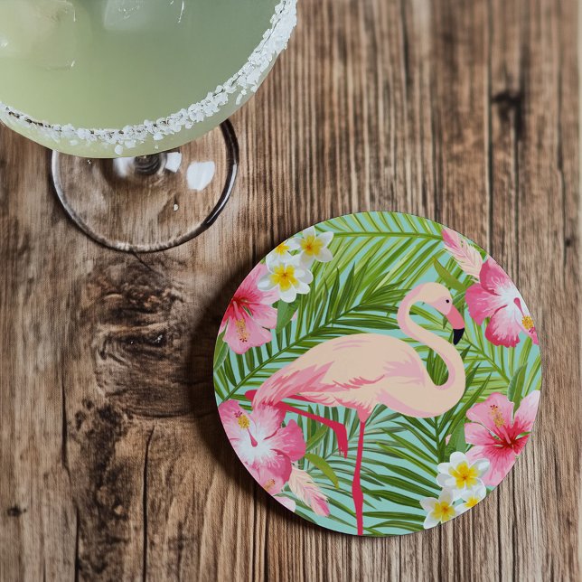 Tropisk Rosa Flamingo Blommigt Handflatan Lövs som Underlägg (Skapare uppladdad)