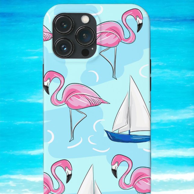 Tropisk Rosa Flamingo Blue Sailboat Preppy (Skapare uppladdad)
