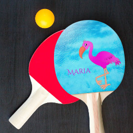 Tropisk rosa flamingo blue sea monogram pingisracket