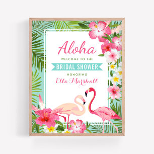 Tropisk Rosa Flamingo Bröllopsdusch Välkomstskylt Poster