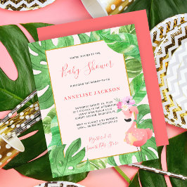 Tropisk rosa flamingo budget baby shower inbjudan