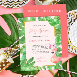Tropisk rosa flamingo budget baby shower inbjudan flygblad