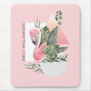 Tropisk Rosa Flamingo Feminine Collage med Namn Musmatta