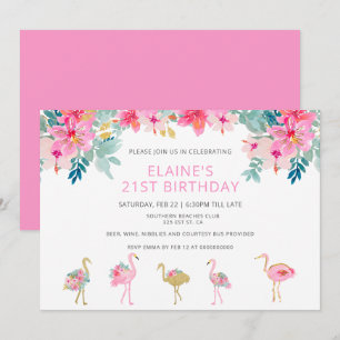 Tropisk Rosa Flamingo-Födelsedagsfest Inbjudningar