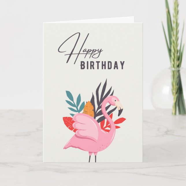 Tropisk rosa Flamingo födelsedagskort Kort (Framsida)