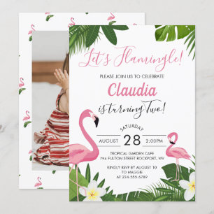Tropisk Rosa Flamingo Fotofödelsedagsinbjudan Inbjudningar