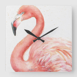 Tropisk   rosa Flamingo Fyrkantig Klocka