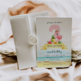 Tropisk Rosa Flamingo Girl 2 nd Birthday Inbjudningar