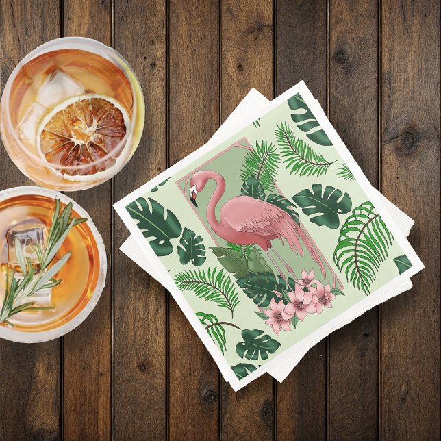 Tropisk Rosa Flamingo Gröna Palmblad Lilja Pappersservett (Skapare uppladdad)