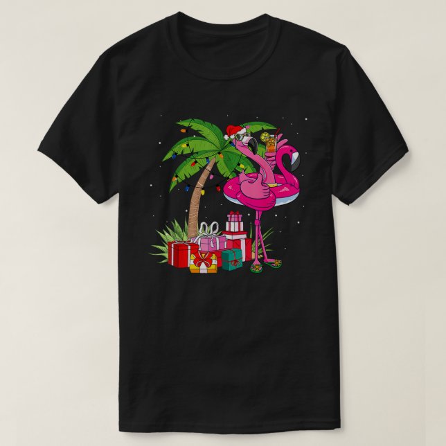 Tropisk Rosa Flamingo-jul i juli Sommar T Shirt (Design framsida)