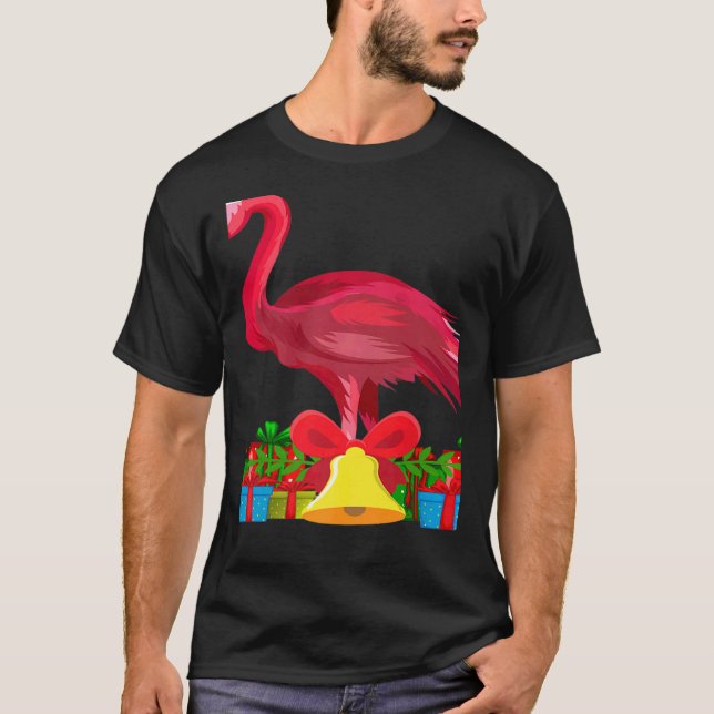 Tropisk Rosa Flamingo-jul med Dekorationer T Shirt (Framsida)