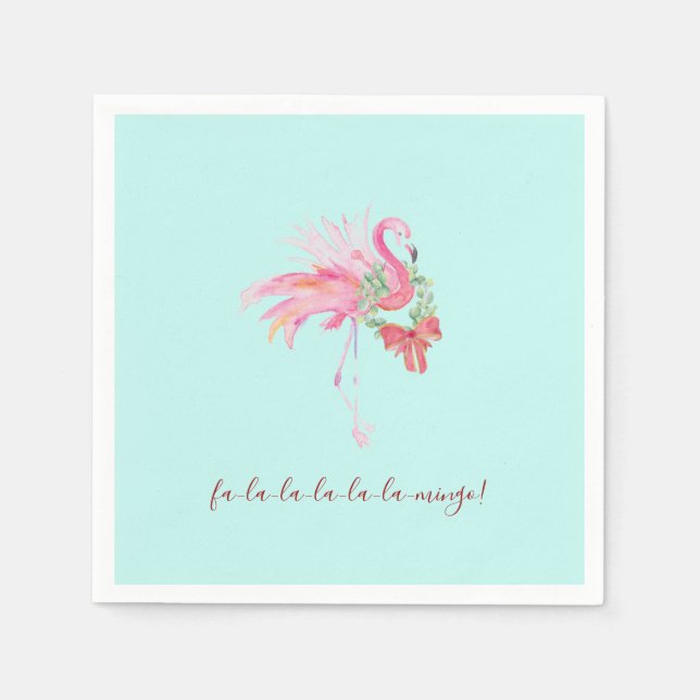 Tropisk Rosa Flamingo Julafton Cocktail Napkins Pappersservett (Framsidan)