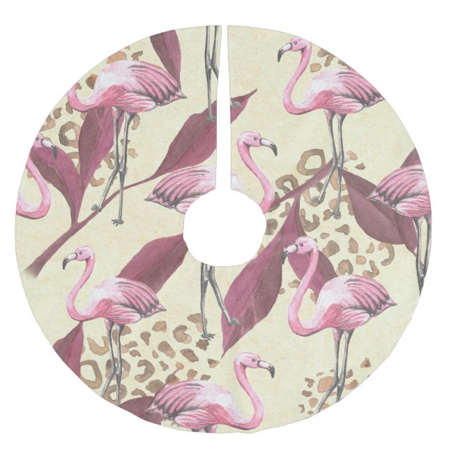 Tropisk rosa flamingo, leopard mönster. julgransmatta borstad polyester (Framsidan)