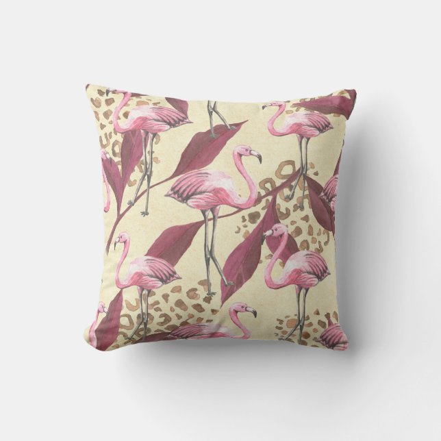 Tropisk rosa flamingo, leopard mönster. kudde (Framsida)