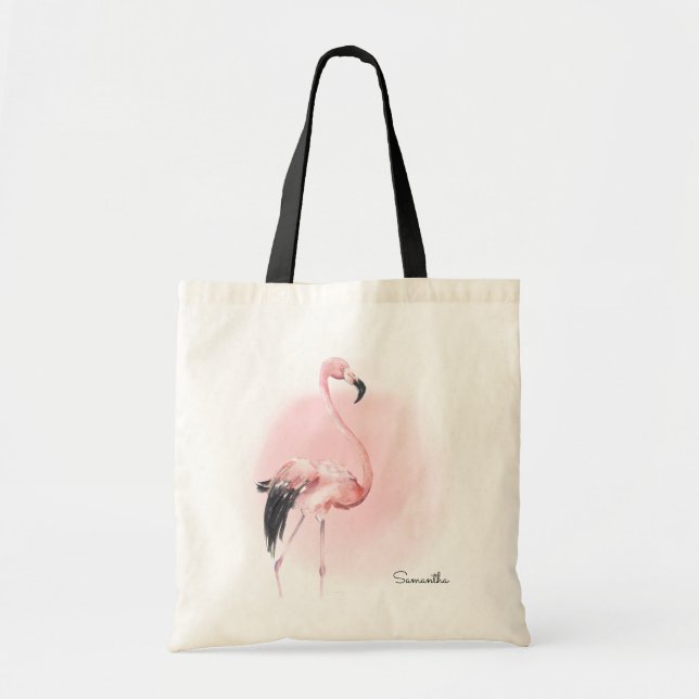 Tropisk Rosa Flamingo med Namn Tygkasse (Framsidan)