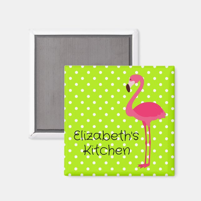 Tropisk Rosa Flamingo med Polka dots Magnet (Front/Back)
