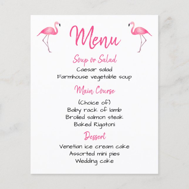 Tropisk Rosa Flamingo Menu Bröllop Möhippa (Framsida)