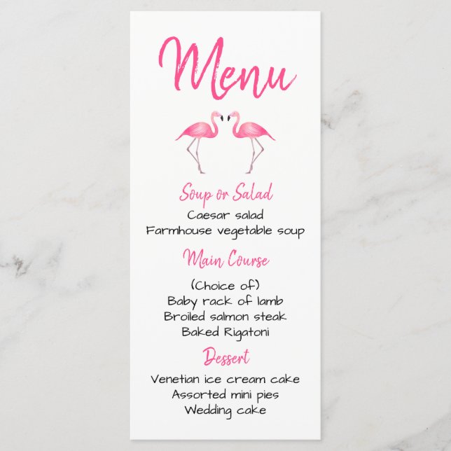 Tropisk Rosa Flamingo Menu Bröllop Möhippa Meny (Framsida)