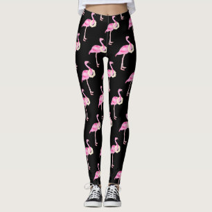 Tropisk Rosa Flamingo Mönstervit Blommigt Utandni Leggings