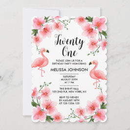 Tropisk Rosa Flamingo Orchid Flora 21:a födelsedag Inbjudningar