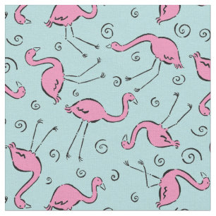 Tropisk Rosa Flamingo på Aqua Blue Mönster Tyg