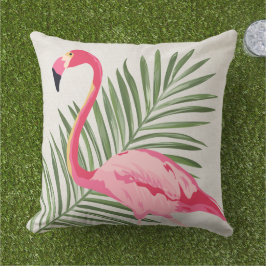 Tropisk Rosa Flamingo Palm Beige Linne Kudde